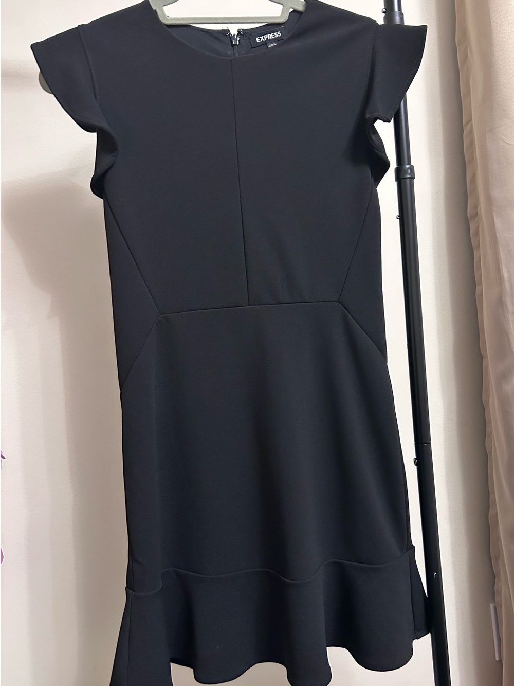 Express Black Cap-Sleeve Fit & Flare Mini Dress